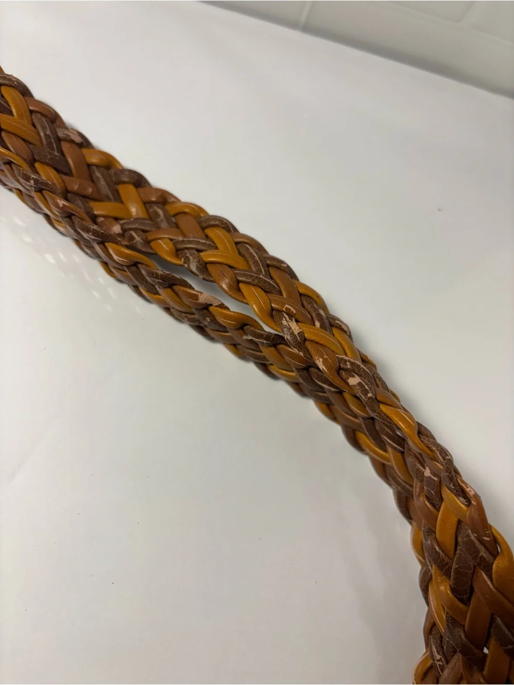 Brown Two Tone Braided Woven Belt Size L Oval Metal Buckle